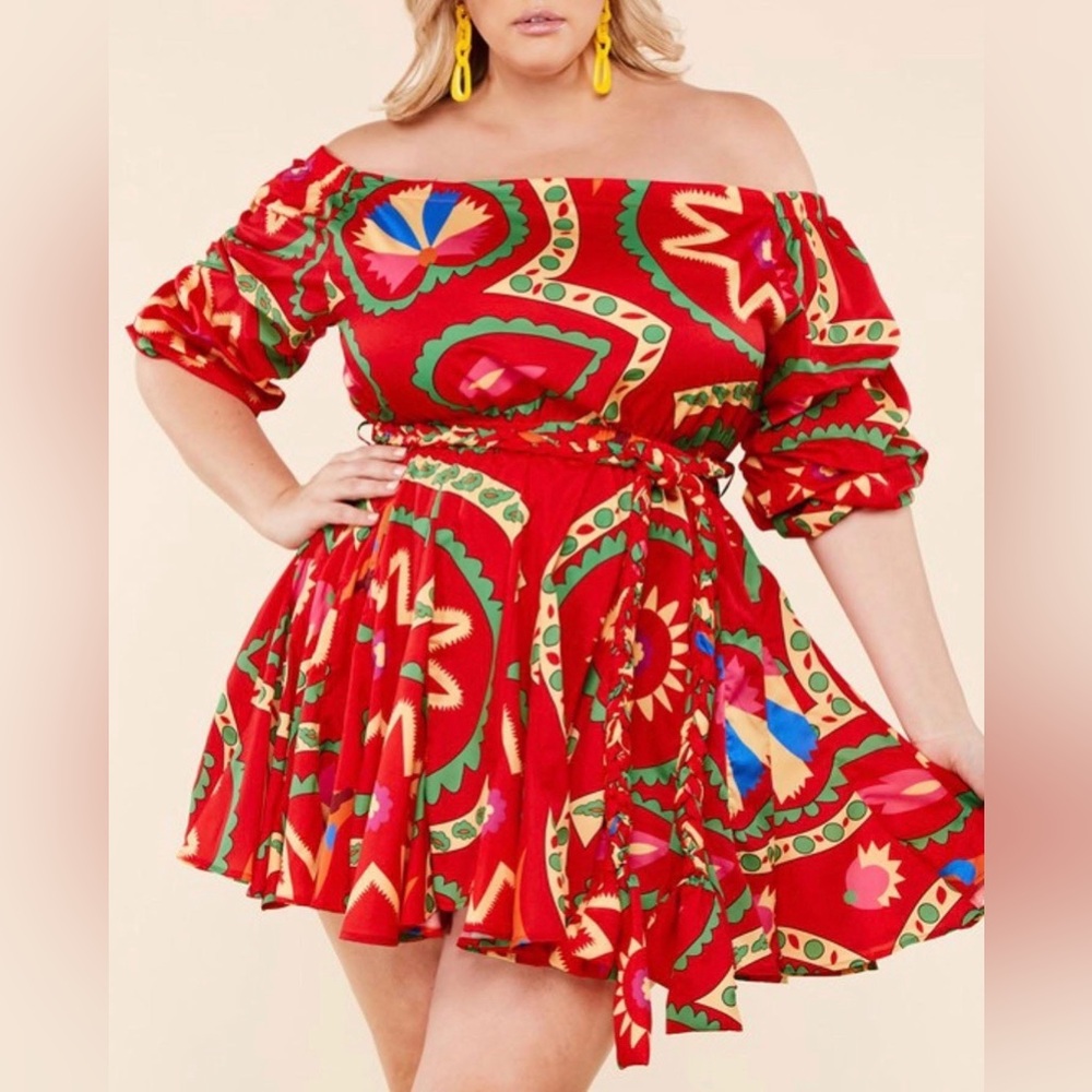 L'ATISTE Vibrant Off The Shoulder Mini Dress Size 3X